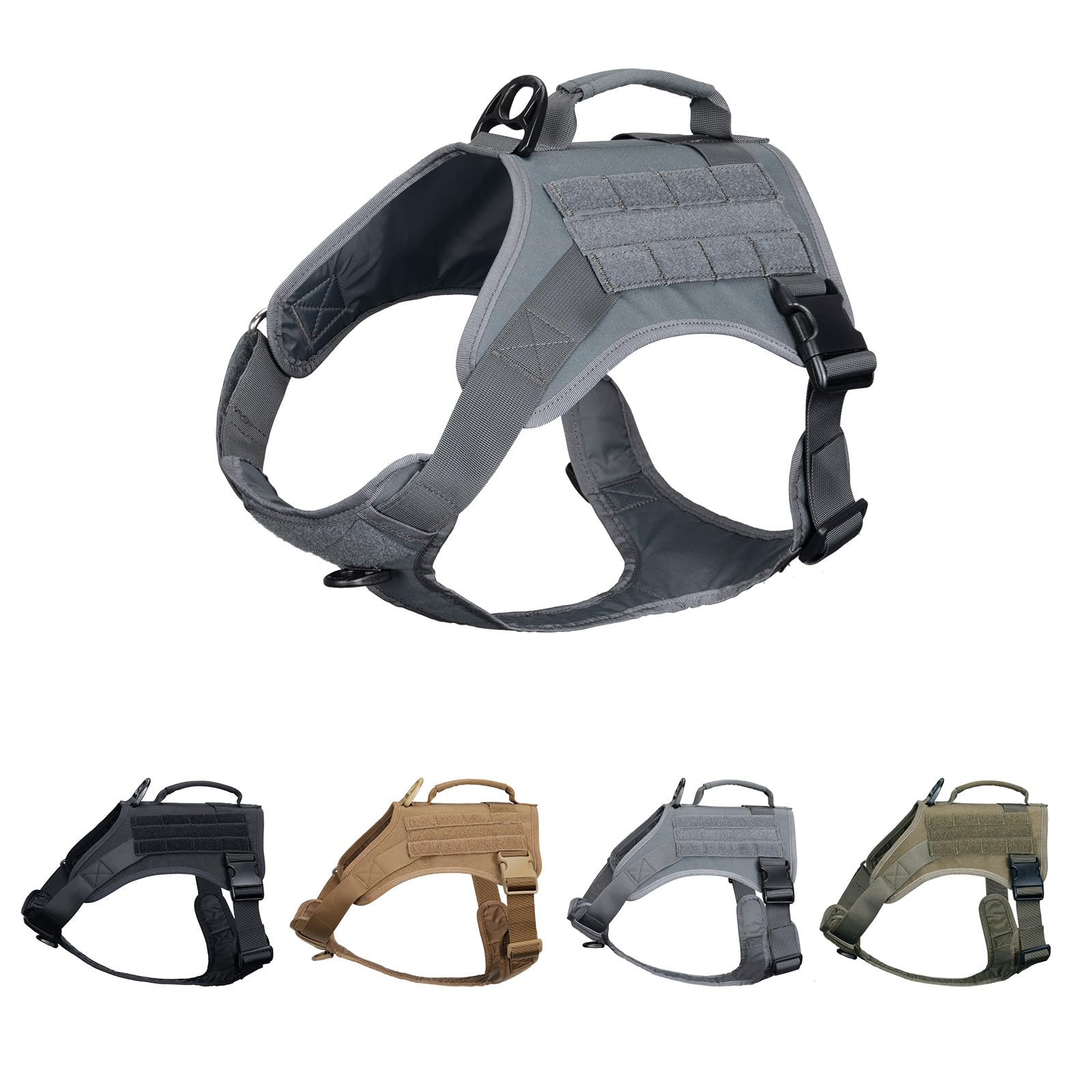 EXCELLENT ELITE SPANKER Military Dog Harness Adjustable Training Harness with Handle No Pull Dog Harness for Small Medium Large Dogs(Grey-S)