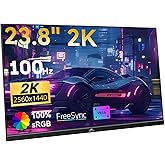 Kenowa 23.8" 2K 100Hz Portable Monitor IPS QHD 2560x1440 Freesync Gaming Monitor External Display with Type-C HDMI Dual Speakers Adjustable Stand for PC Computer,Laptop,Mac,Phone,Game Consoles