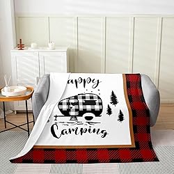 Camper Flannel Fleece Throw Blanket,Happy Camping