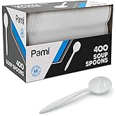 PAMI 400-Pack Medium-Weight Disposable Bulk Plastic Teaspoons for Parties, Weddings, Catering, Takeout & More (Soup Spoons White)