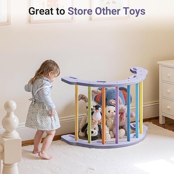 COSYLAND KIDS CLIMBING ARCH ROCKER WITH CUSHION – SOLID WOODEN TODDLER CLIMBING TOYS INDOOR WITH HANDRAILS ON EACH SIDE – INDOOR PLAYGROUND ARCH PIKLER CLIMBING LADDER (PURPLE FRAME, RAINBOW STICKS)