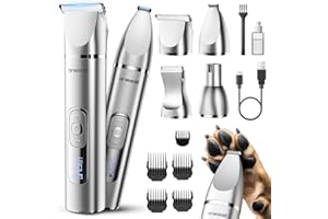oneisall 4 in 1 Dog Grooming Kit with LCD Display, Dog Hair Trimmer for Paw Nail Grinder, Rechargeable Cordless Low Noise IPX7 Waterproof Pet Clippers