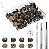 Juego de 24 cierres de cuero resistente, placa de latón antiguo, botones de presión de metal de 0.59 pulgadas, remaches de cu