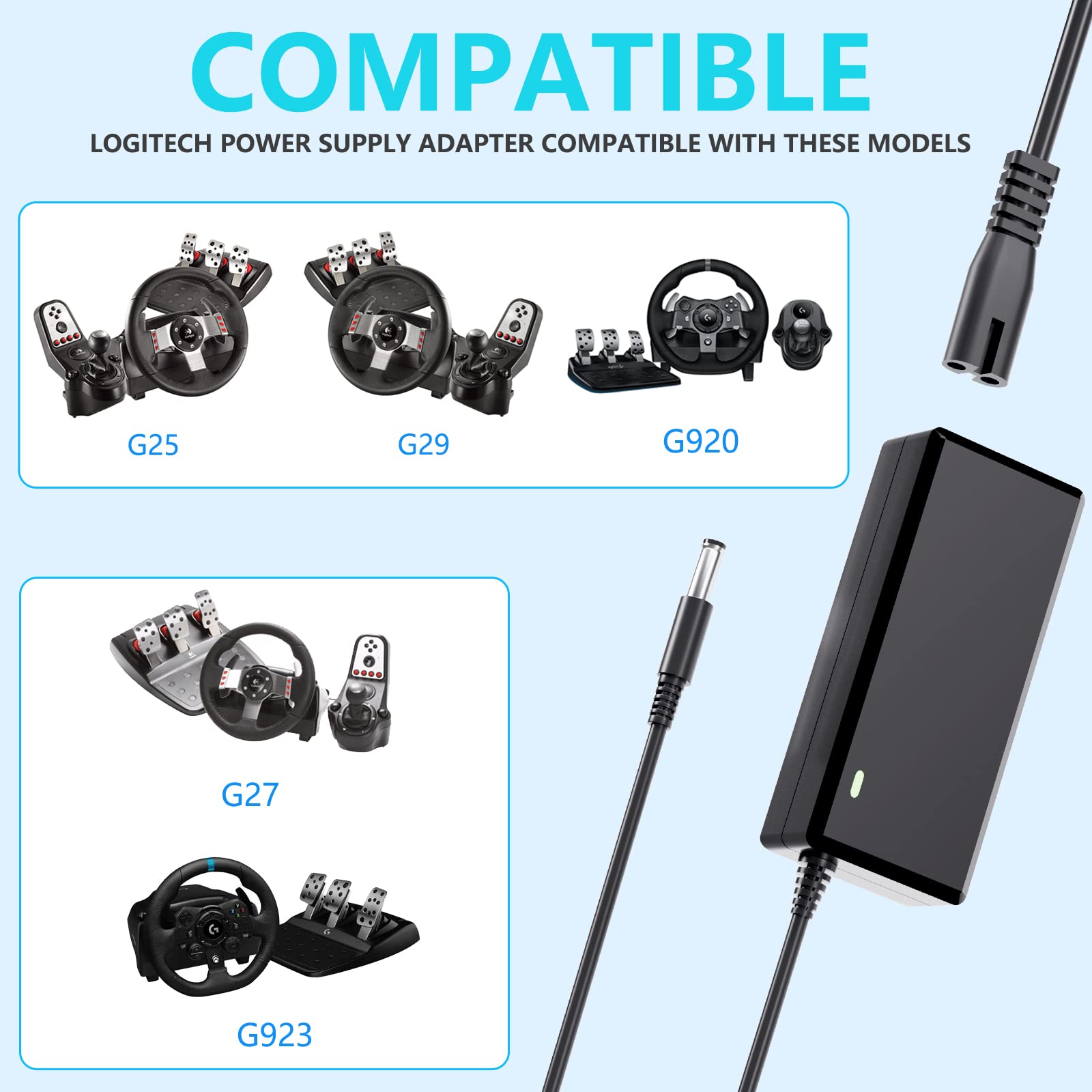 for Logitech G29 Power Supply for Racing Wheel G920 G923 G25 G27 G940 GT 24V Power Adapter Replacement Logitech Driving Force GT Racing Wheel APD DA-42H24, AD10110LF, 190211-0010 ETL Listed