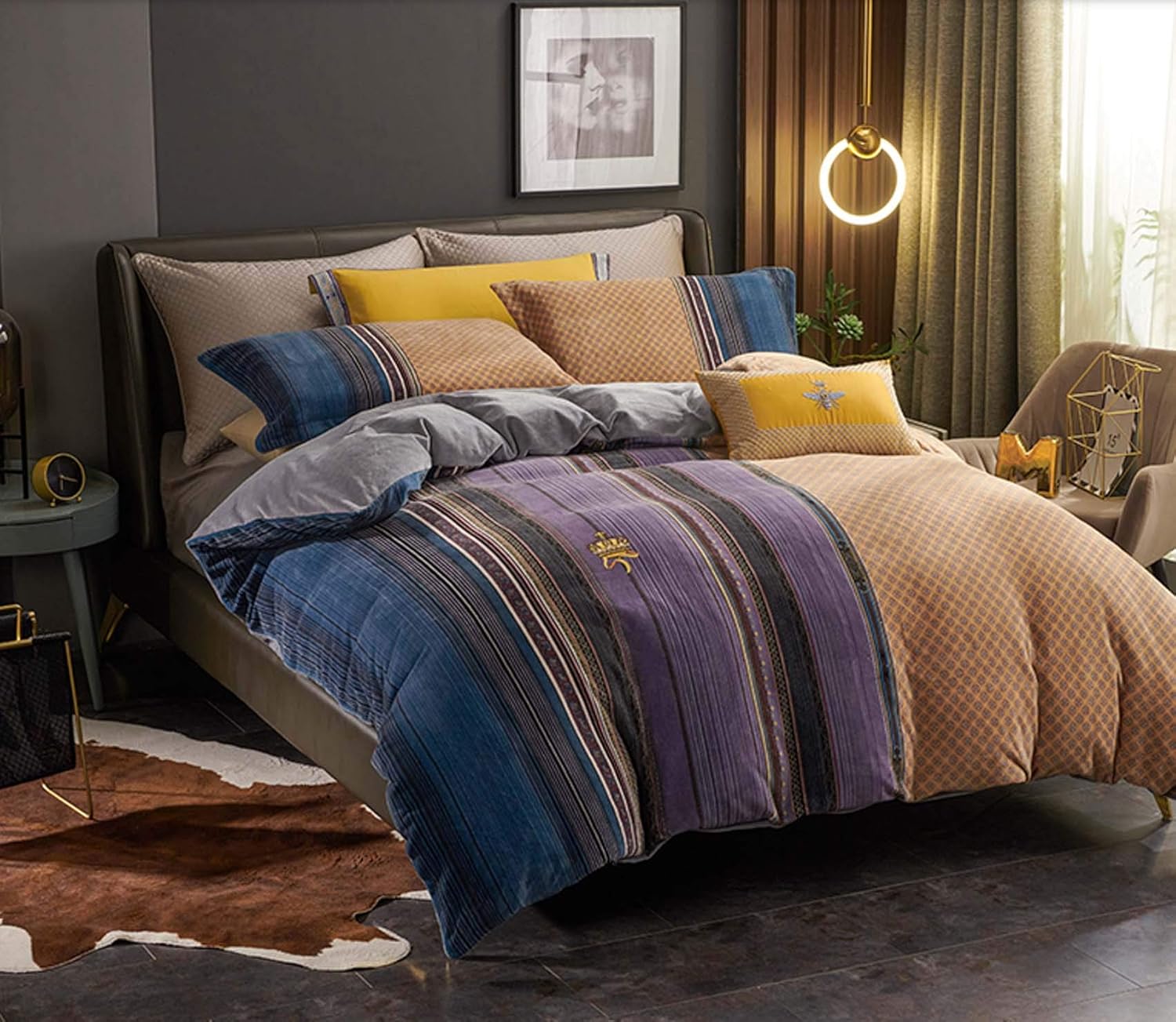 Bedding Duvet Cover,Flannel Velvet Soft Comforter Thicken Warm Solid Color Clause Set,4piece