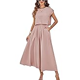 Mingzhu Womens 2 Piece Outfits Skirt Set Summer Casual Cap Sleeve Crop Tops Maxi Dress Sets with Pockets