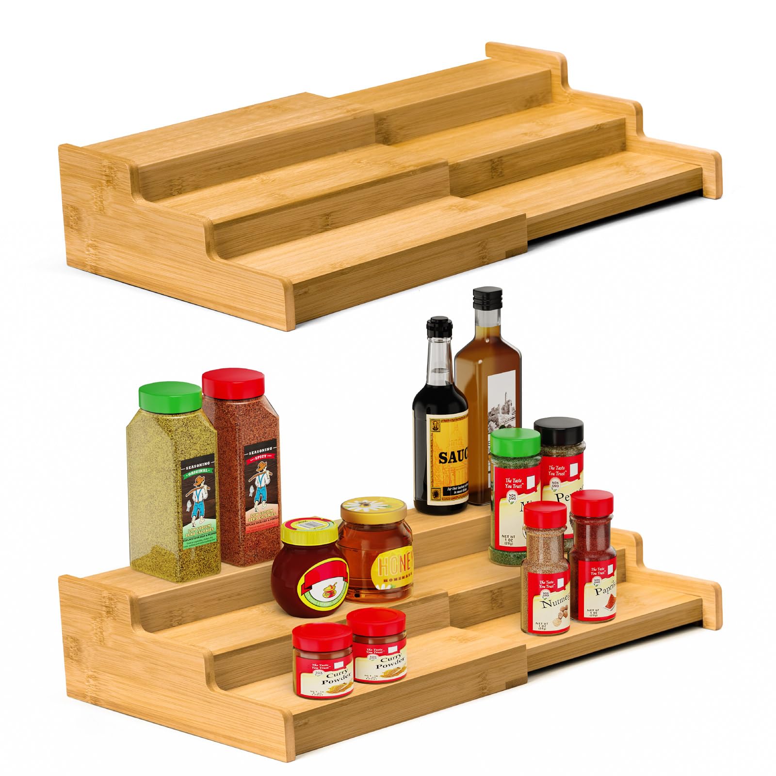 Photo 1 of VenDotbi Spice Rack Organizer, 3 Tier Expandable Bamboo Spice Rack Organizer, Great for Kitchen Cabinet, Cupboard, Pantry and More-Bamboo(2pack)
