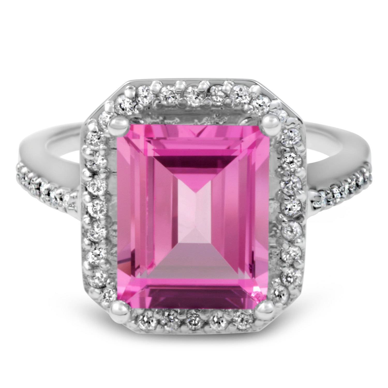 4 1/2ct Pink Topaz & Diamond Vintage Halo Engagement Ring White Gold