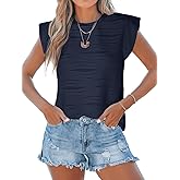 CUPSHE Womens Top Mock Neck Tee Flutter Sleeve Casual Summer Tops Loose Fit T Shirt Blouse Beach