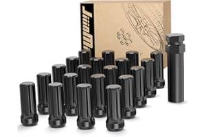 JiiinMiiin 20PCS 1/2x20 Lug Nuts Black with 7 Spline Tuner, 1/2"-20 Locking Lugnuts 2 inch Length with 1 Socket Key, 60 Degree Conical/Cone Bulge Seat Closed End