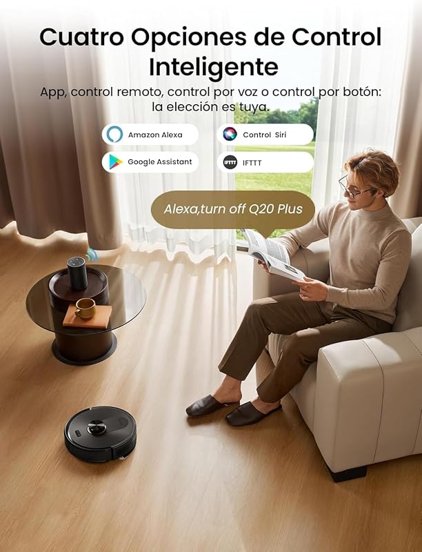 Q20 Pro Robot Aspirador y Fregasuelos 10000 Pa/200Mins, con 4L Base Autovaciado sin Bolsa, Navegación y Cartografía por Láser por App/Voz/Control, para Suelos/Alfombras y pelos de Mascotas