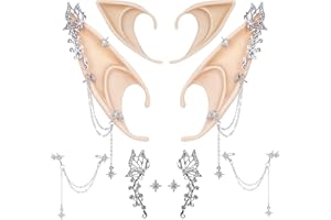 FRESHME Elf Ears with Piercings - Handmade Fairy Ears with Gold Butterfly Earrings Cuffs