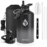 RAYMYLO One Gallon Water Bottle Insulated, Triple Walled Vacuum Stainless Steel (Cold for 48 Hrs), Leak Proof & Non-BPA, Large Water Flask Jug with Paracord Handle & Straw Spout Lids