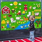 61 Pcs Farm Animals Story Felt Board, 3.6 Ft Farmhouse Themed Play Mat Wall Hanging Kit Toys, Birthday Gift for Toddlers Chil