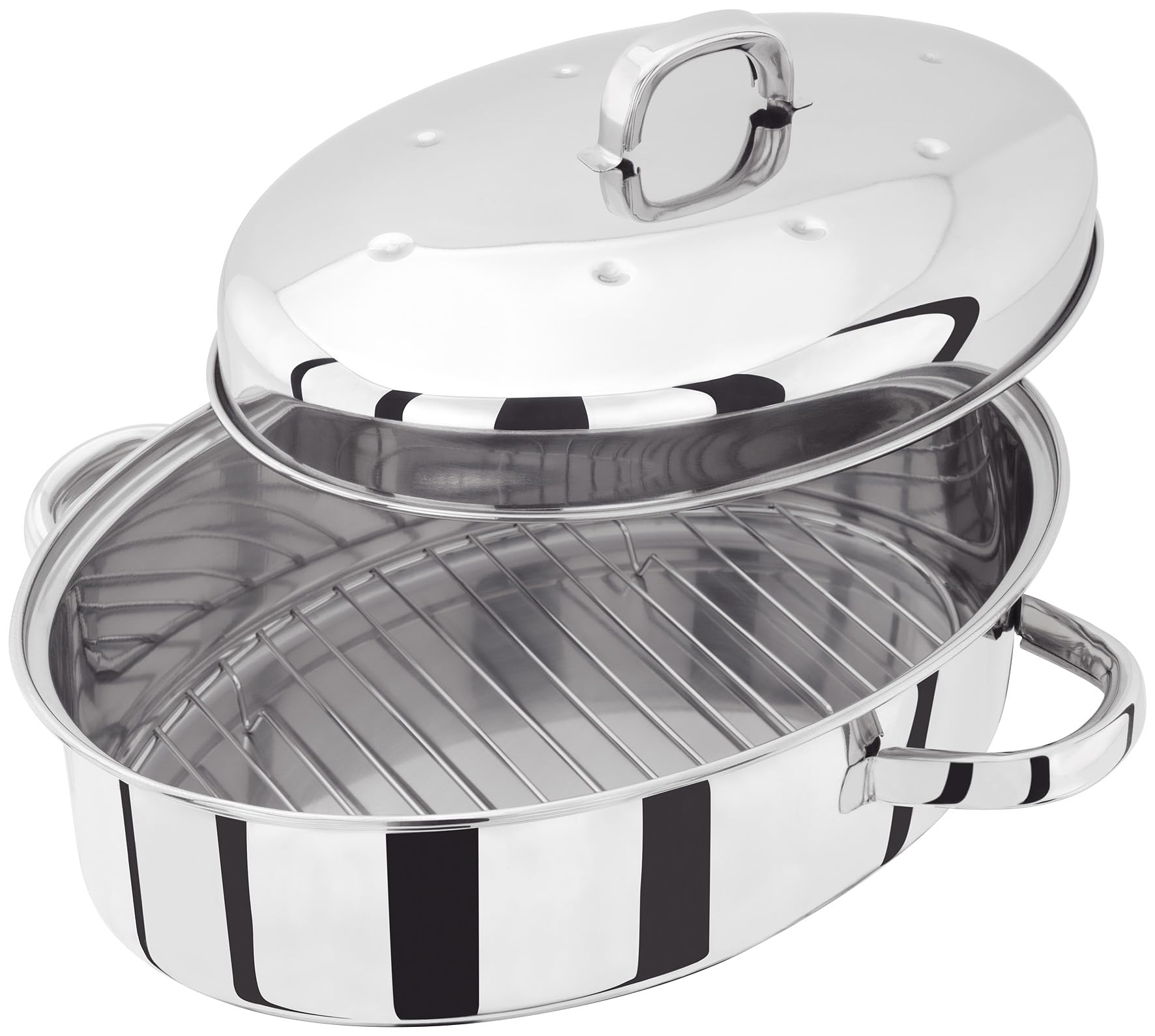 Judge Stainless Steel High Roaster with Rack and Self Basting Lid 35cm x 25cm x 15cm Oven Safe Gift Box, 25 Year Guarantee