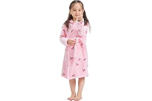 ECHERY Boys Girls Robe Hooded Bathrobe Toddler Robes Soft Coral Fleece Pajamas Unisex Dressing Gown for Kids