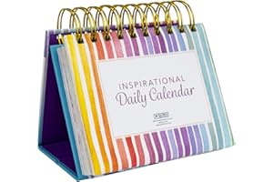 EXCELLO GLOBAL PRODUCTS Global Printed Products Motivational & Inspirational Perpetual Daily Flip Calendar Self-Standing Easel (Rainbow Stripe)