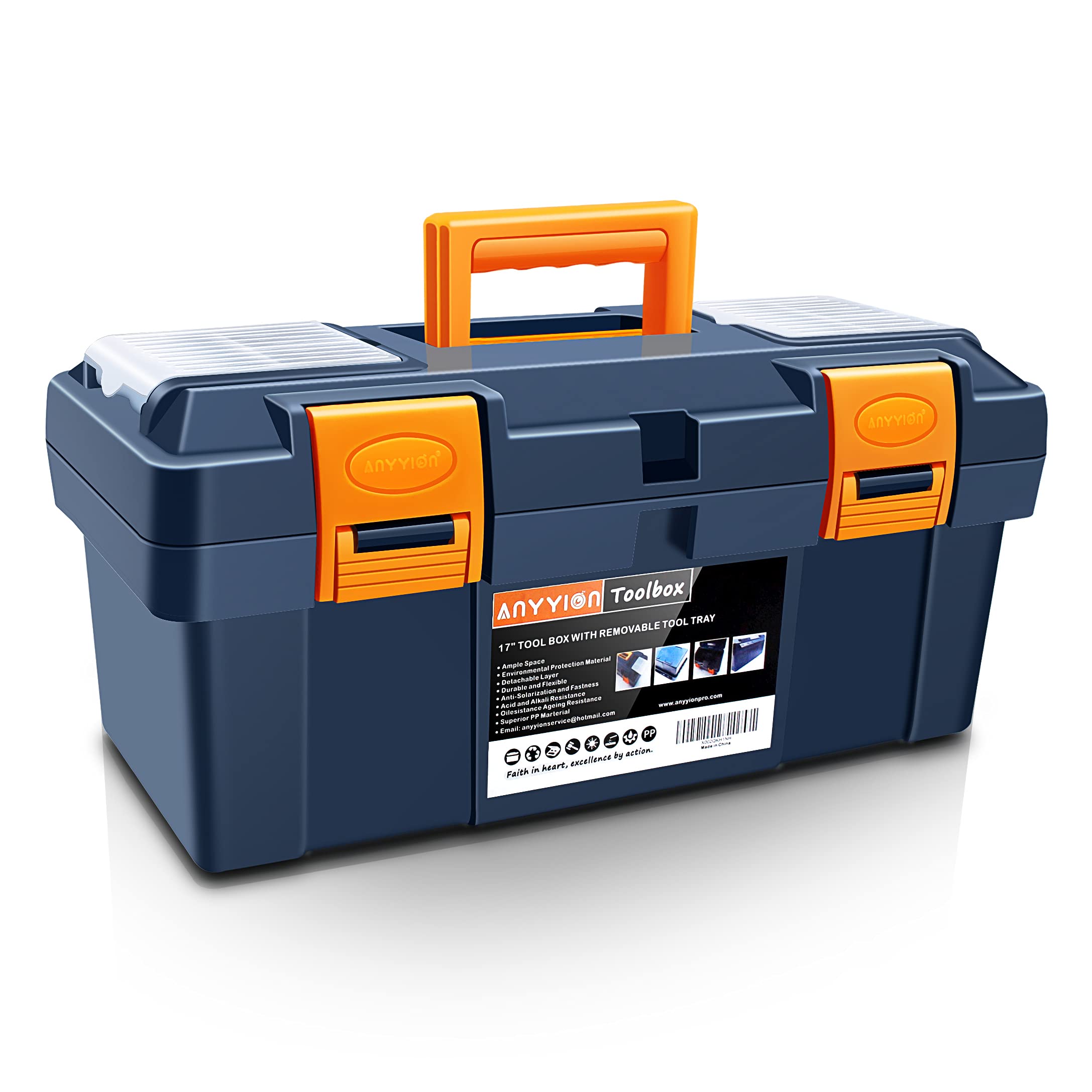 Photo 1 of Anyyion 16.5-inch Tool Box with Removable Tray, Small Parts Box On The Lid is Removable, Tray Can be Removed and Combined at Will (Internal Dimensions 15.2x6.89x6.1 inch)