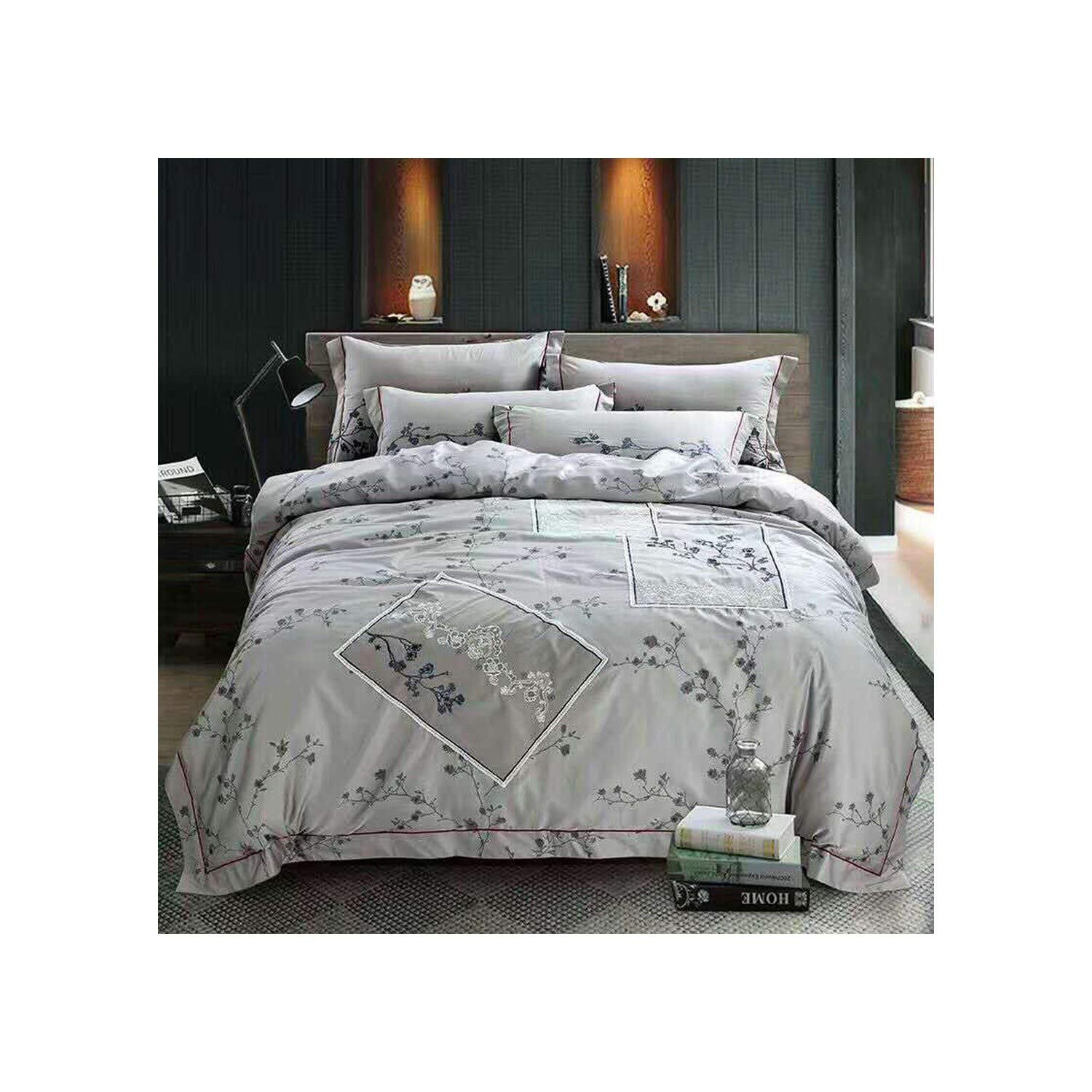 Bedding Set Embroidered Cotton Bed Sheet Set Queen King Size 4Pcs Duvet Cover Bed Linen Set Decorative,Color4,Queen Size 4Pcs
