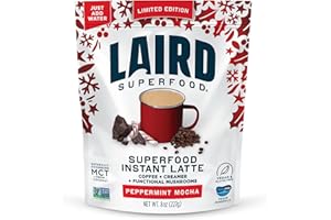 Laird Superfood Peppermint Mocha Instant Latte with Adaptogens – Antioxidants and Superfood Coconut Creamer – Boost of Functional Fuel – Gluten Free, Non-GMO, Vegan, 8 oz. Bag, Pack of 1