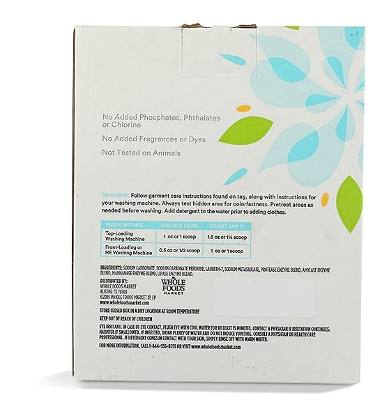 365 BY WHOLE FOODS MARKET, POWDERED LAUNDRY DETERGENT, UNSCENTED, 80 HE LOADS, 80 OUNCE