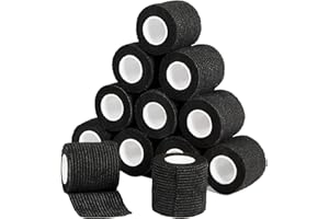 SAGAFLY 12 Pack Self Adhesive Bandage Wrap 2 Inches x 5 Yards Elastic Bandage Wrap Self Adherent Cohesive Tape Bandages for Wrist Ankle Vet Wrap for Dogs Swelling Sprains Athletic Tape Grip Cover (Black)