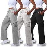 Common Stitch 3 Pack Sweatpants Women, Wide Leg Cargo Womens Sweatpants, Wide Leg Pants with Pockets (Available in Plus)