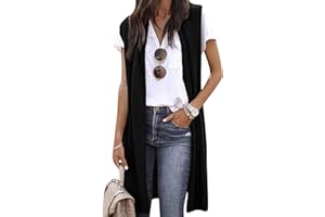 GRASWE Women's Solid Color Casual Vests Sleeveless Lightweight Knit Tops Coat Loose Open Front Cardigan Tunic Vest