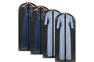 Univivi 65 Inch Clear Garment Bag Long with Full Zipper for Hanging Clothes,4 Pack Dress Bags for Gowns,Black Non-Woven & Tra