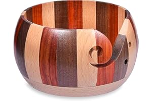 Coopay Wool Yarn Bowl Rosewood, Handmade Wooden Yarn Storage Bowl With Holes, Knitting Wool Storage Bowl Round - Ideal Knitting Crochet Accessories for Knitters