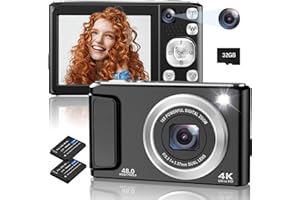 BOFYPOO 4K Digital Camera, 48MP Autofocus Cameras for Photography,Vlogging Compact Camera with Front and Rear Camera, 16X Zoom Protable Point and Shoot Cameras with 32GB SD Card,Anti-Shake,2 Batteries