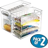 mDesign Plastic Kitchen Pantry Cabinet, Refrigerator or Freezer Food Storage Bins with Handles - Organizer for Fruit, Yogurt, Snacks, Pasta - Food Safe, BPA Free, 2 Pack, 10" Long - Clear
