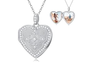 Rikelus 925 Sterling Silver Heart Photo Locket Necklace for Women, Moissanite Heart Locket Pendant Necklace, Locket Can Hold 
