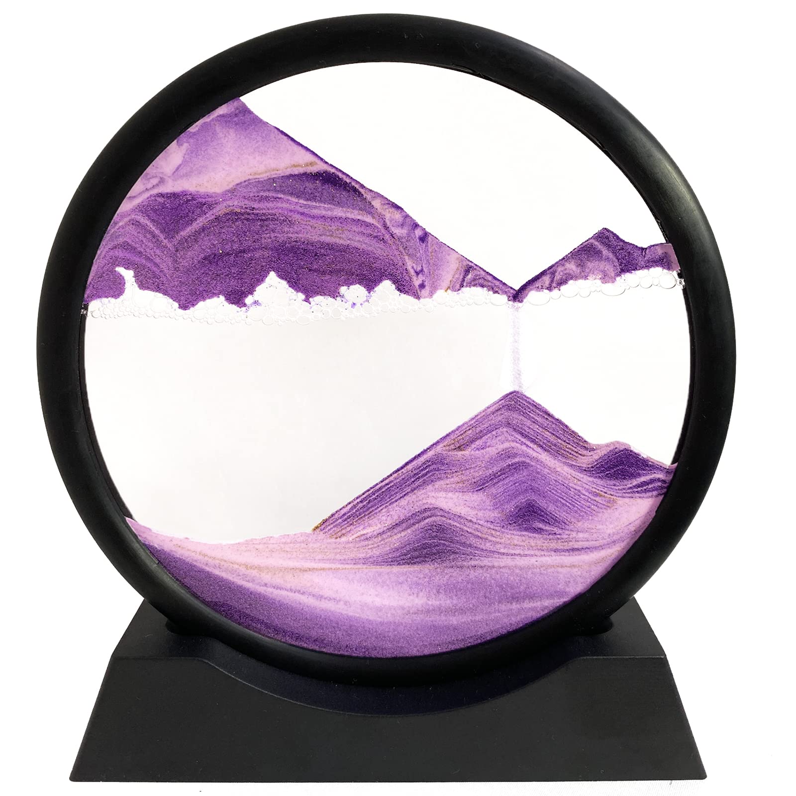 SANDCLE Moving Sand Art Picture in Motion, 3D Deep Sea Sandscape, Round Glass Frame Display Painting, Relaxing Decor for Office Desktop Home (Purple, 7")