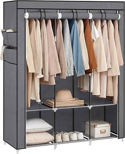 SONGMICS Clothes Wardrobe Portable Closet with Cover 130 x 45 x 167 cm 3 Rails