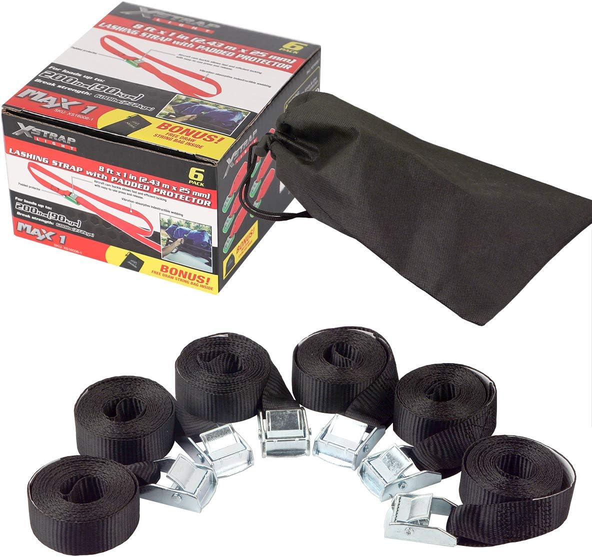 XSTRAP Cam Buckle Straps 6PK 8FT Powersports Tie-Downs 1-Inch Black: Home Improvement
