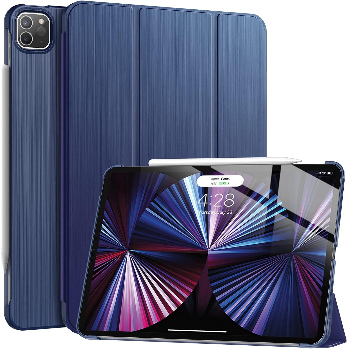 Soke New iPad Pro 11 Case 2021(3rd Generation) - [Slim Trifold Stand + 2nd Gen Apple Pencil Charging + Smart Auto Wake/Sleep],Premium Protective Hard PC Back Cover for iPad Pro 11 inch(Navy)