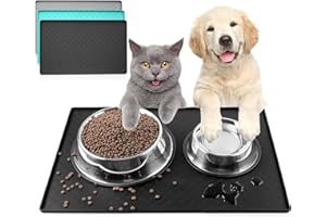 Dog Food Mat,Miaomitun Dog Cat Pet Feeding Mat,Waterproof Silicone Feeding Mat Placemat with Raised Edge for Dog Cat to Stop 