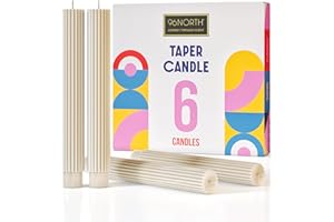 96NORTH 8 inch Taper Candles Set of 6, 7/8 inch Base Diameter, Unscented Taper Candles, Up to 14 Hours Burning Time Candlesticks, Dripless Taper Candles, Perfect as Dinner Candles — Yellow Ivory