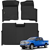 Floor Mats for 2010-2014 Ford F150 SuperCrew/Crew Cab with 1st Row Bucket Seat All Weather TPE Floor Liners Custom Fit for F-150 1st & 2nd Row Anti-Slip Full Set Car Mats