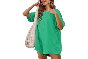 LTSCNRM Womens Tee Rompers Casual One Piece Hot Shot Oversized Overall Short Sleeve Reversible Athletic Workout Pockets