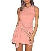 LIYOHON Women's Summer Casual Beach Dress Sleeveless Ruched Tie Tank Bodycon Wrap Mini Dresses