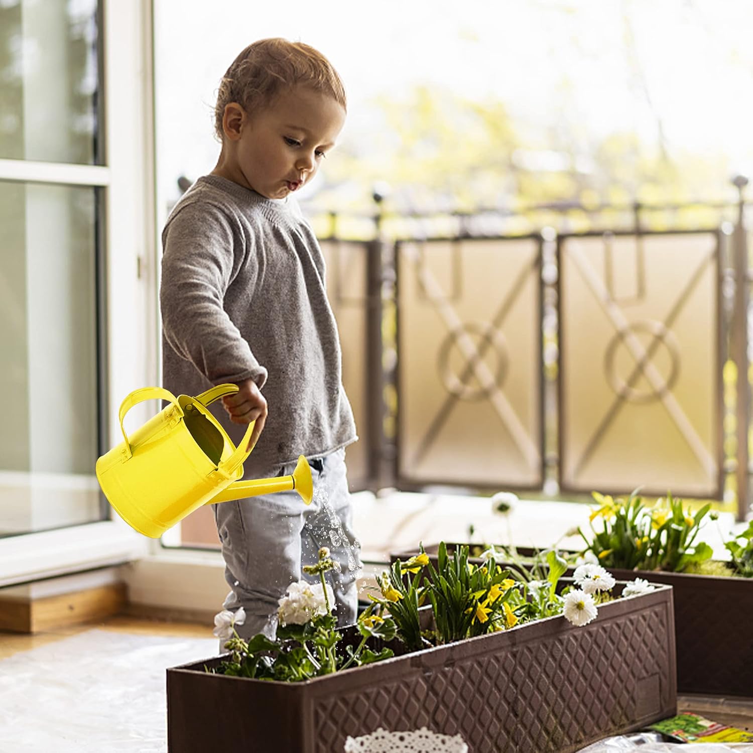HORTICAN Galvanized Watering Can Small Lightweight Indoor Outdoor Garden Plants, Kids Watering Can, with Shower Head 1.5L/0.3 Gallon, Yellow : Garden & Outdoor
