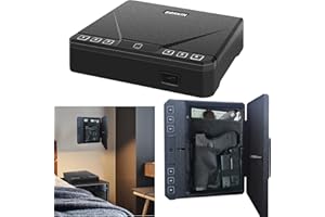 BBRKIN Biometric Gun Safe for Pistols, Wall Mounted Fingerprint Handgun Safe Lock Box for Bedside Car Nightstand Drawer Closet -with Security Cable/Light/Safe Organizer