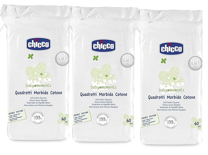 Chicco Baby Moments Cotton Squares 60 Pieces (White)