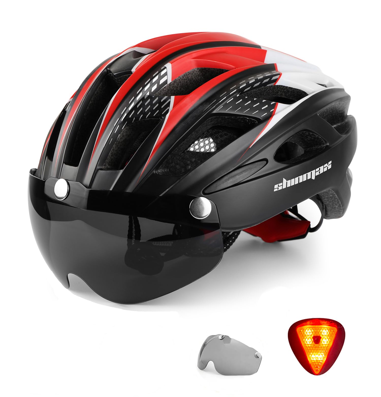 Shinmax Bike Helmet with Safety LED Light Cycle helmet for Men Women Bicycle Helmet with Detachable Magnetic Visor & Liner Breathable MTB Helmet Adult Lightweight Adjustable Size Cycling Helmet NR-096