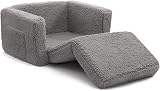 BEJOY Kids Sofa Bed 2-in-1 Flip Open Cuddly Sherpa Grey view 7
