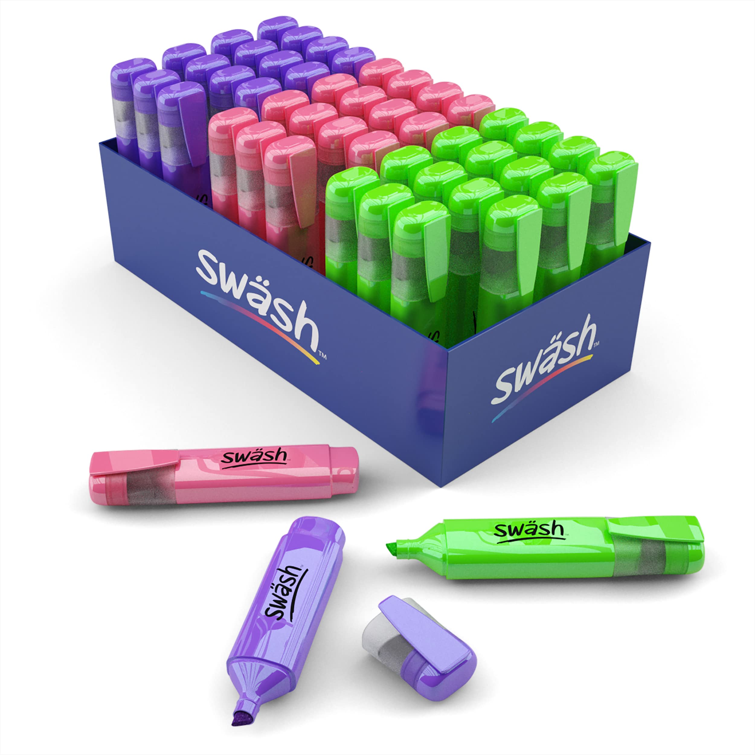 Swash HLP48M Premium Highlighter Pens for Schools and Students – Wedge Tip – Marking Colours (48 Pack of Markers)