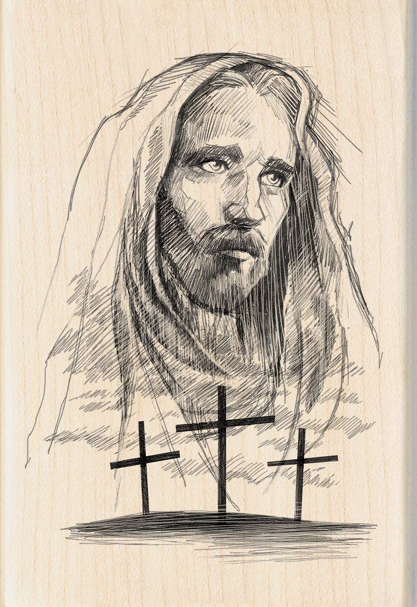 Inkadinkado Jesus Cross Wood Religious Mounted Rubber Stamp for Card Making and Scrapbooking, 1pc, 4.02''L x 2.77''W