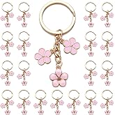 PHAETON 20PCS Pink Cherry Blossom Keychain Flowers Charms Enameled KeyChain Car Key Ring Pendant for Purse, Handbag Bag, Earphone Case Accessories Women's Keyrings and Keychains